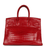 Pre-owned Hermes Birkin 35 Braise Shiny Porosus Crocodile Palladium Hardware - Thumbnail View 4