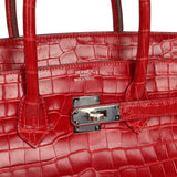 Pre-owned Hermes Birkin 35 Braise Shiny Porosus Crocodile Palladium Hardware - Thumbnail View 7