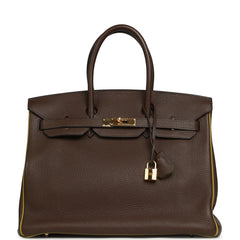 Pre-owned Hermes Special Order (HSS) Birkin 35 Chocolat Verso Togo Gold Hardware