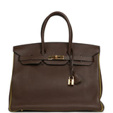 Pre-owned Hermes Special Order (HSS) Birkin 35 Chocolat Verso Togo Gold Hardware - Thumbnail View 1