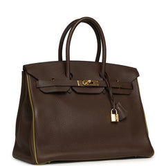Pre-owned Hermes Special Order (HSS) Birkin 35 Chocolat Verso Togo Gold Hardware