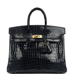 Hermes Birkin 25 Bleu Baltique Shiny Porosus Crocodile Gold Hardware
