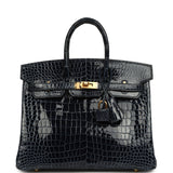 Hermes Birkin 25 Bleu Baltique Shiny Porosus Crocodile Gold Hardware - Thumbnail View 1