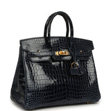 Hermes Birkin 25 Bleu Baltique Shiny Porosus Crocodile Gold Hardware - Thumbnail View 2