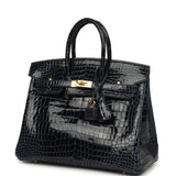 Hermes Birkin 25 Bleu Baltique Shiny Porosus Crocodile Gold Hardware - Thumbnail View 5