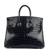 Hermes Birkin 25 Bleu Baltique Shiny Porosus Crocodile Gold Hardware - Thumbnail View 4