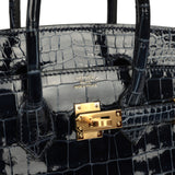Hermes Birkin 25 Bleu Baltique Shiny Porosus Crocodile Gold Hardware - Thumbnail View 7