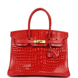 Hermes Birkin 30 Geranium Shiny Porosus Crocodile Gold Hardware - Thumbnail View 1