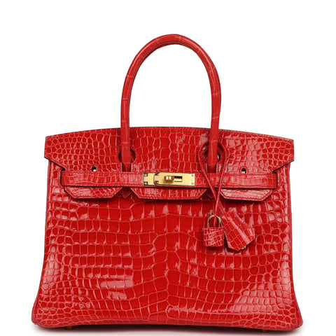 Hermes Birkin 30 Geranium Shiny Porosus Crocodile Gold Hardware