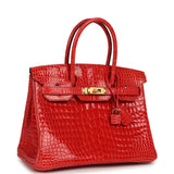 Hermes Birkin 30 Geranium Shiny Porosus Crocodile Gold Hardware - Thumbnail View 2
