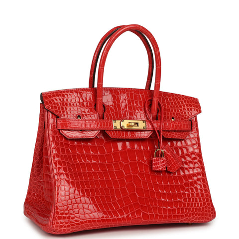 Hermes Birkin 30 Geranium Shiny Porosus Crocodile Gold Hardware