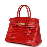 Hermes Birkin 30 Geranium Shiny Porosus Crocodile Gold Hardware - Thumbnail View 5