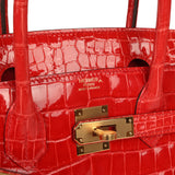 Hermes Birkin 30 Geranium Shiny Porosus Crocodile Gold Hardware - Thumbnail View 7
