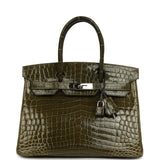 Pre-owned Hermes Birkin 30 Vert Olive Shiny Niloticus Crocodile Palladium Hardware - Thumbnail View 1