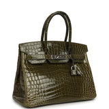 Pre-owned Hermes Birkin 30 Vert Olive Shiny Niloticus Crocodile Palladium Hardware - Thumbnail View 2