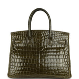 Pre-owned Hermes Birkin 30 Vert Olive Shiny Niloticus Crocodile Palladium Hardware - Thumbnail View 4