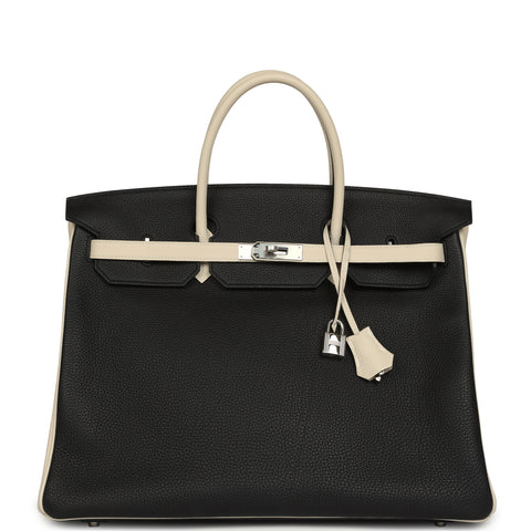 Hermes Special Order (HSS) Birkin 40 Black, Craie Togo Palladium Hardware