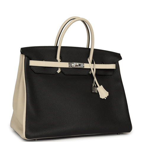 Hermes Special Order (HSS) Birkin 40 Black, Craie Togo Palladium Hardware