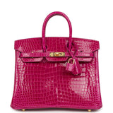 Hermes Birkin 25 Rose Sheherazade Shiny Porosus Crocodile Gold Hardware - Thumbnail View 1