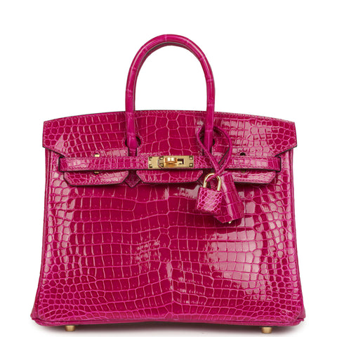 Hermes Birkin 25 Rose Sheherazade Shiny Porosus Crocodile Gold Hardware