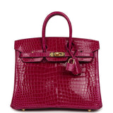 Hermes Birkin 25 Rose Sheherazade Shiny Porosus Crocodile Gold Hardware - Thumbnail View 1
