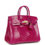 Hermes Birkin 25 Rose Sheherazade Shiny Porosus Crocodile Gold Hardware - Thumbnail View 2