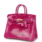 Hermes Birkin 25 Rose Sheherazade Shiny Porosus Crocodile Gold Hardware - Thumbnail View 5