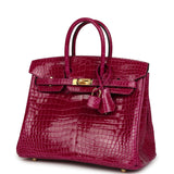 Hermes Birkin 25 Rose Sheherazade Shiny Porosus Crocodile Gold Hardware - Thumbnail View 5