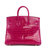 Hermes Birkin 25 Rose Sheherazade Shiny Porosus Crocodile Gold Hardware - Thumbnail View 4
