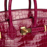 Hermes Birkin 25 Rose Sheherazade Shiny Porosus Crocodile Gold Hardware - Thumbnail View 7