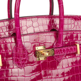 Hermes Birkin 25 Rose Sheherazade Shiny Porosus Crocodile Gold Hardware - Thumbnail View 7