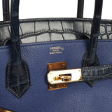 Pre-owned Hermes Birkin 30 Bleu Saphir Novillo, Bleu Marine Matte Alligator Touch Rose Gold Hardware - Thumbnail View 7