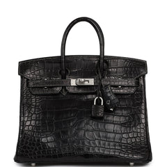 Hermes Special Order (HSS) Birkin 25 Black Matte Verso Alligator Brushed Palladium Hardware