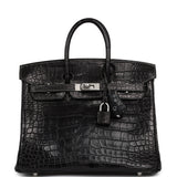 Hermes Special Order (HSS) Birkin 25 Black Matte Verso Alligator Brushed Palladium Hardware - Thumbnail View 1