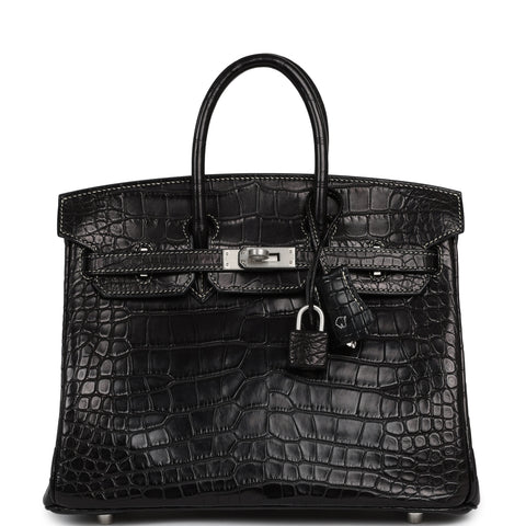 Hermes Special Order (HSS) Birkin 25 Black Matte Verso Alligator Brushed Palladium Hardware