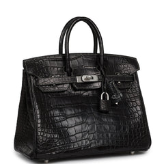 Hermes Special Order (HSS) Birkin 25 Black Matte Verso Alligator Brushed Palladium Hardware