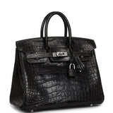 Hermes Special Order (HSS) Birkin 25 Black Matte Verso Alligator Brushed Palladium Hardware - Thumbnail View 2