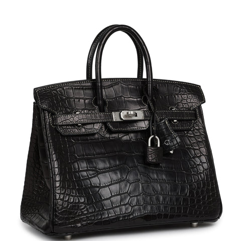 Hermes Special Order (HSS) Birkin 25 Black Matte Verso Alligator Brushed Palladium Hardware
