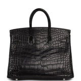 Hermes Special Order (HSS) Birkin 25 Black Matte Verso Alligator Brushed Palladium Hardware - Thumbnail View 4