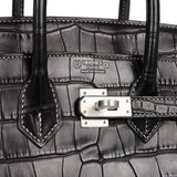 Hermes Special Order (HSS) Birkin 25 Black Matte Verso Alligator Brushed Palladium Hardware - Thumbnail View 7