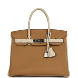 Pre-owned Hermes Special Order (HSS) Birkin 30 Chai, Craie Togo Palladium Hardware - Thumbnail View 1