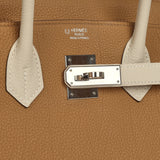 Pre-owned Hermes Special Order (HSS) Birkin 30 Chai, Craie Togo Palladium Hardware - Thumbnail View 7
