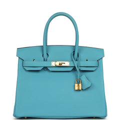 Pre-owned Hermes Birkin 30 Bleu du Nord Togo Gold Hardware
