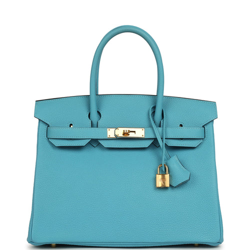 Pre-owned Hermes Birkin 30 Bleu du Nord Togo Gold Hardware