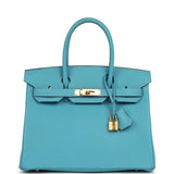 Pre-owned Hermes Birkin 30 Bleu du Nord Togo Gold Hardware - Thumbnail View 1