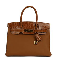 Pre-owned Hermes Birkin 30 Caramel Togo, Tabac Camel Shiny Niloticus Crocodile Touch Gold Hardware