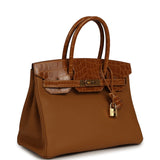 Pre-owned Hermes Birkin 30 Caramel Togo, Tabac Camel Shiny Niloticus Crocodile Touch Gold Hardware - Thumbnail View 2