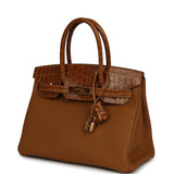 Pre-owned Hermes Birkin 30 Caramel Togo, Tabac Camel Shiny Niloticus Crocodile Touch Gold Hardware - Thumbnail View 5