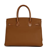 Pre-owned Hermes Birkin 30 Caramel Togo, Tabac Camel Shiny Niloticus Crocodile Touch Gold Hardware - Thumbnail View 3