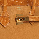 Pre-owned Hermes Birkin 30 Caramel Togo, Tabac Camel Shiny Niloticus Crocodile Touch Gold Hardware - Thumbnail View 7